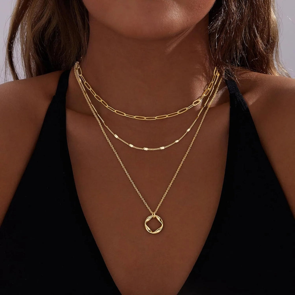 Layered Gold Plated Paperclip Chain Necklace Set - ATLAS 1