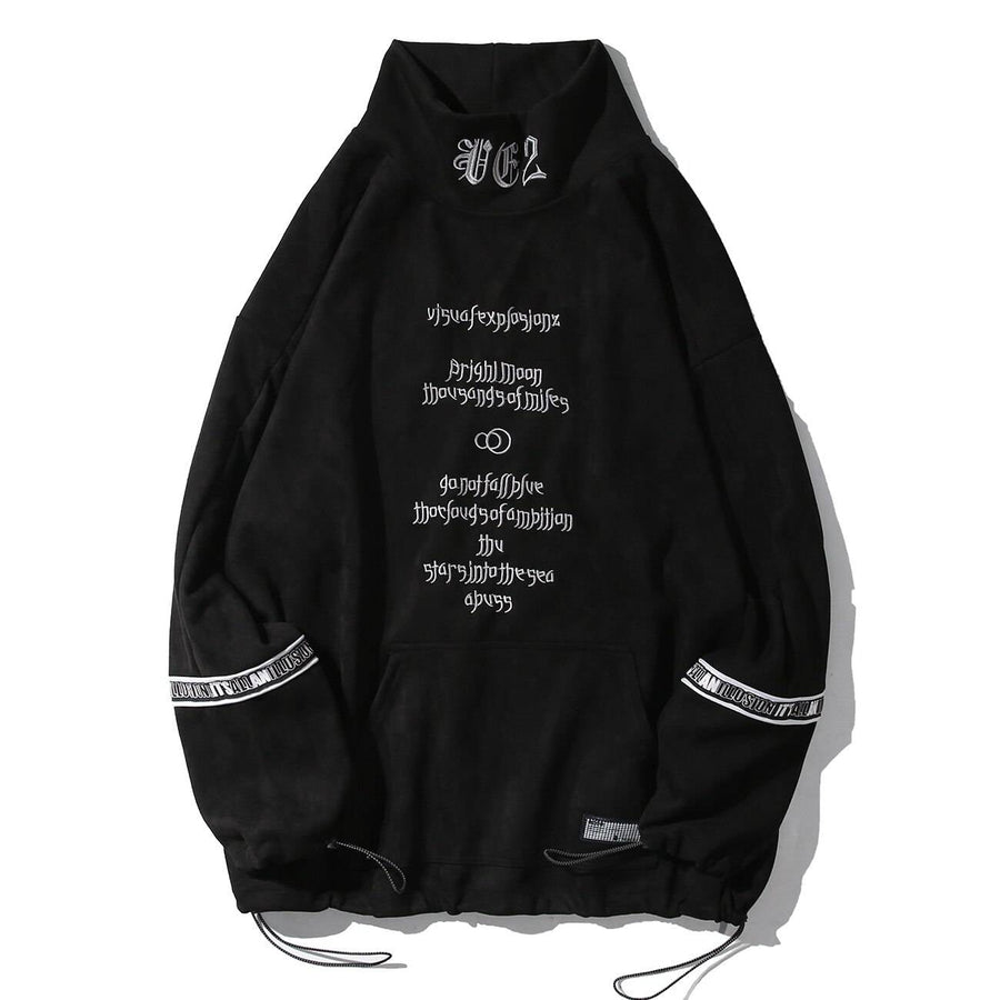 लूज़ Techwear टैक्टिकल टर्टलनेक स्वेटशर्ट — सूती-मिश्रण कपड़ा