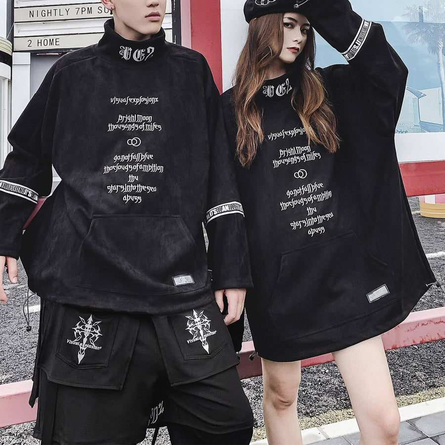 लूज़ Techwear टैक्टिकल टर्टलनेक स्वेटशर्ट — ऊँचा कॉलर