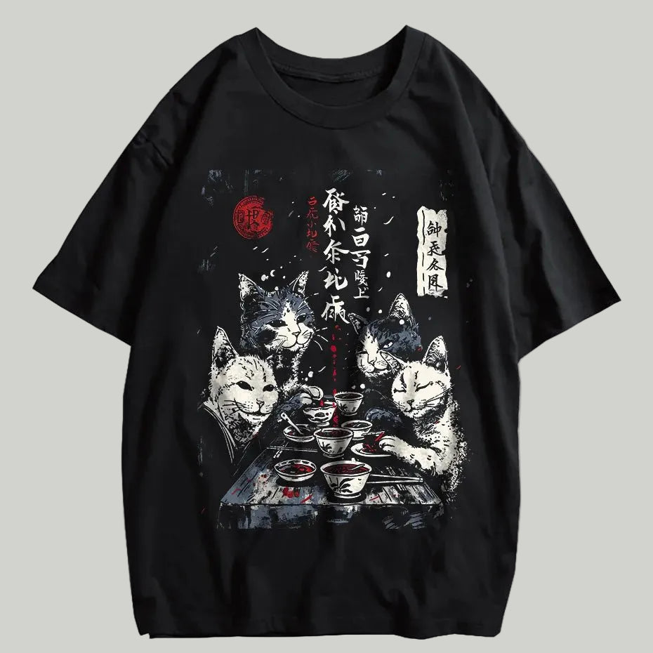 Men Casual Cat Cartoon Oversized T-Shirt - ATLAS 1