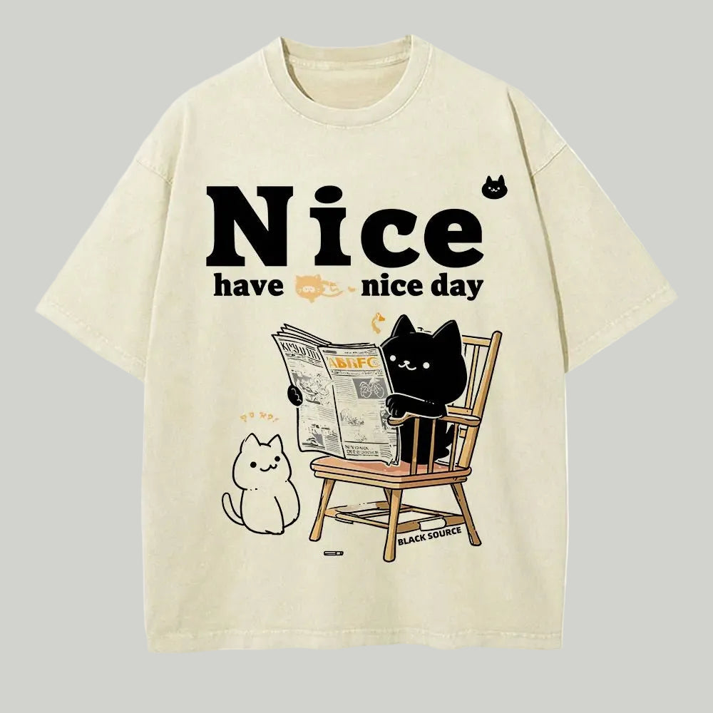 Men Casual Cat Cartoon Oversized T-Shirt - ATLAS 1