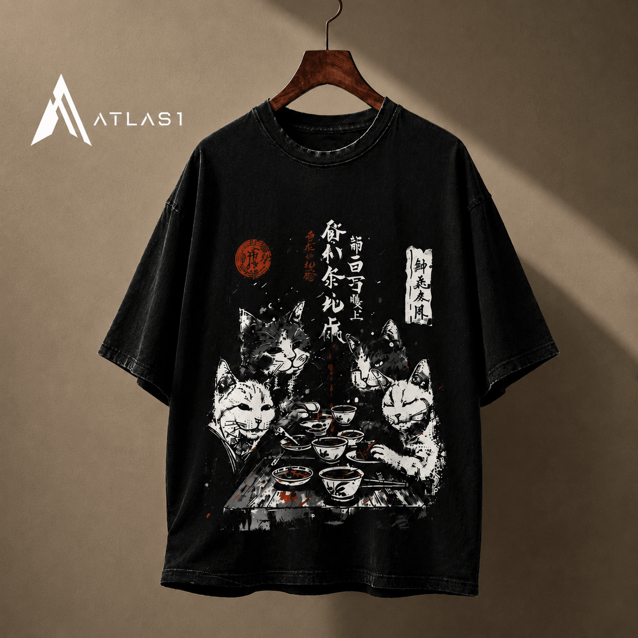 Men Casual Cat Cartoon Oversized T-Shirt - ATLAS 1