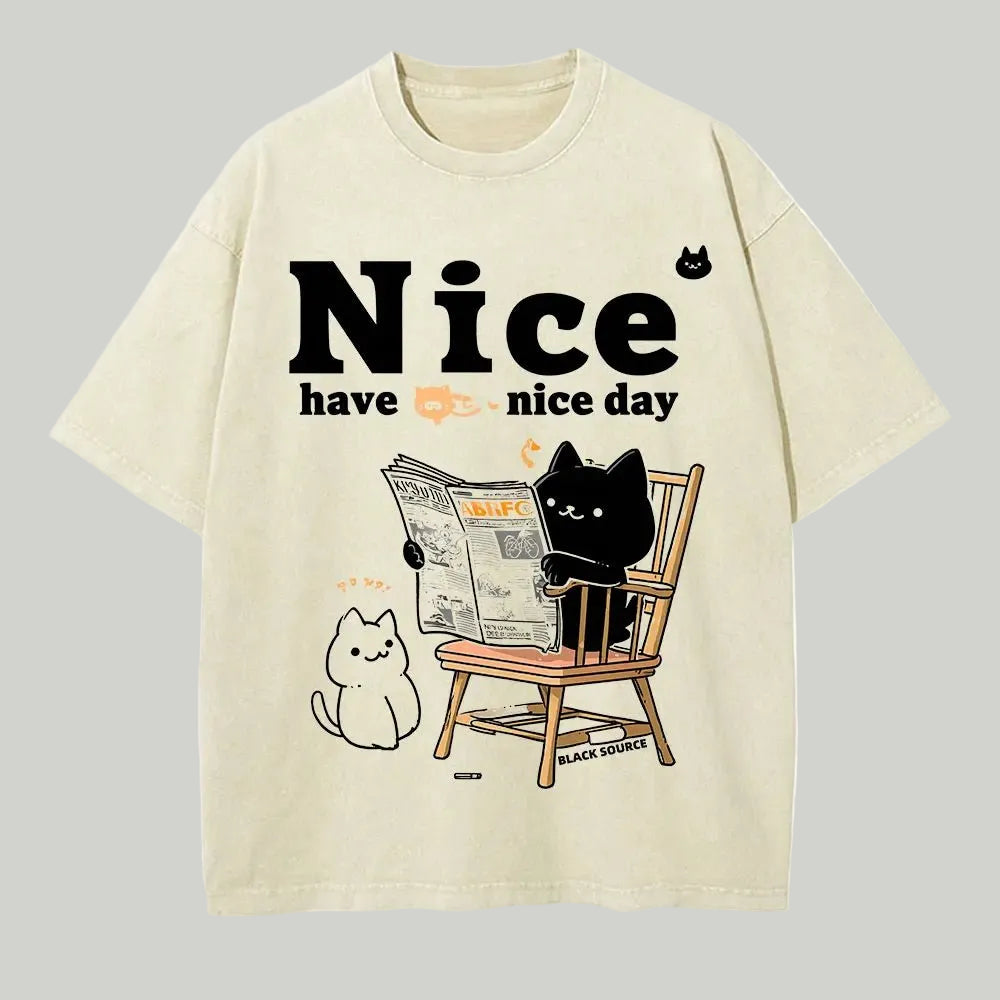 Men Casual Cat Cartoon Oversized T-Shirt - ATLAS 1