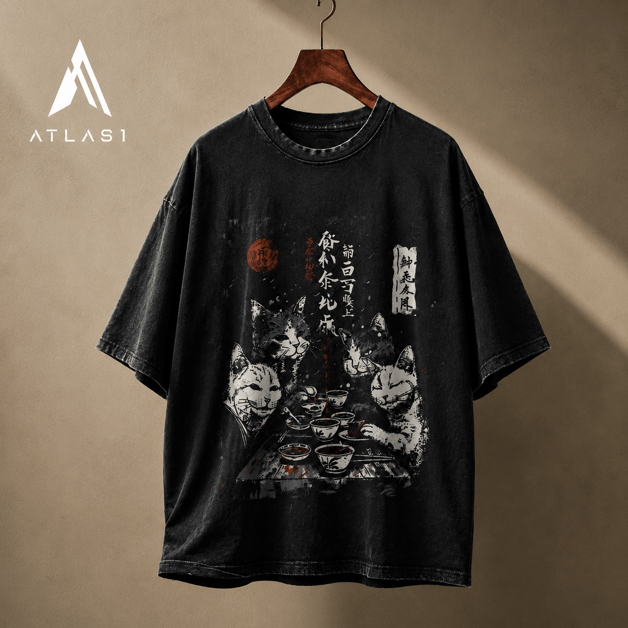 Men Casual Cat Cartoon Oversized T-Shirt - ATLAS 1