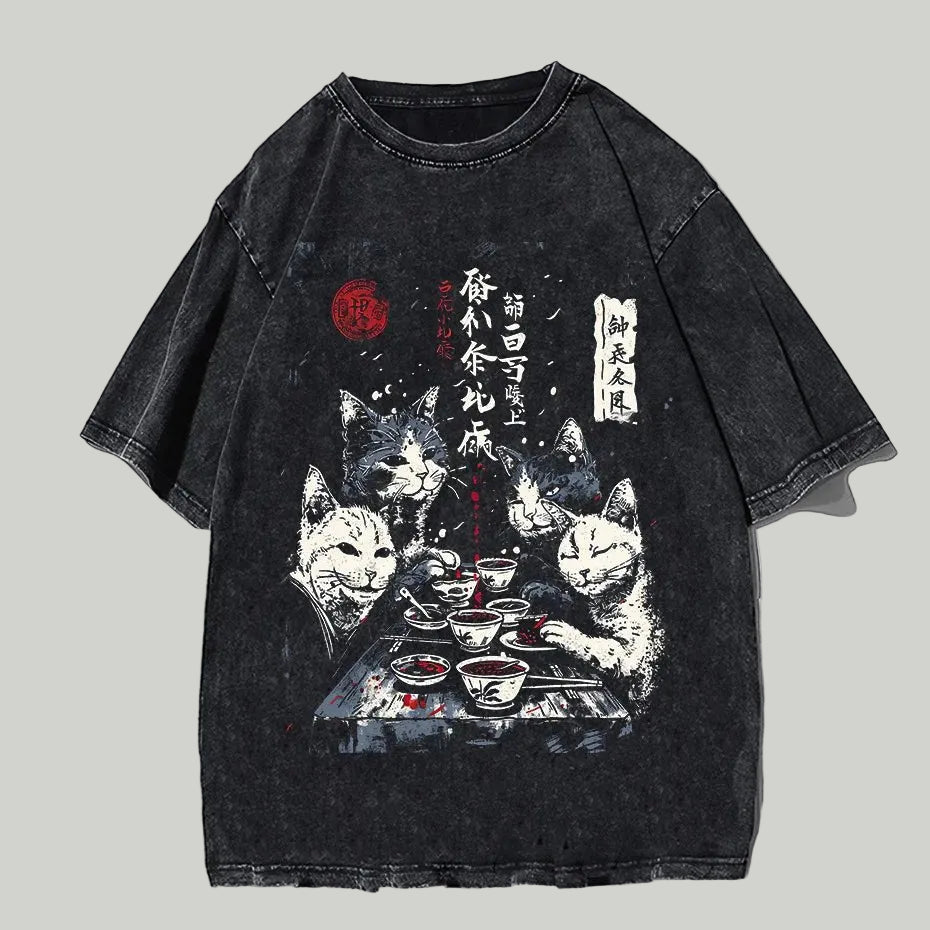 Men Casual Cat Cartoon Oversized T-Shirt - ATLAS 1