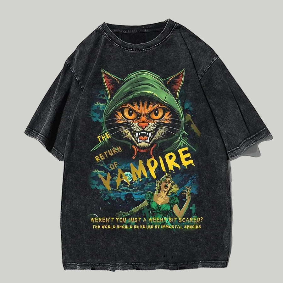 Herr Casual Katt Cartoon Oversized T-Shirt — Iögonfallande tryckt grafisk design
