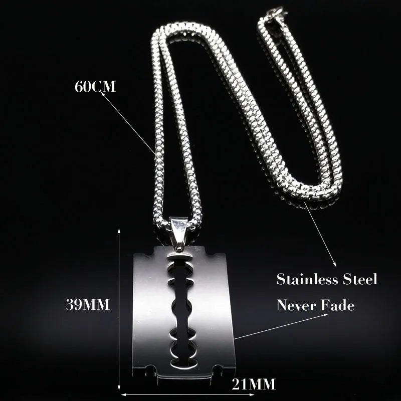 Men Gothic Razor Blade Chain Necklace - ATLAS 1 - Techwear Store
