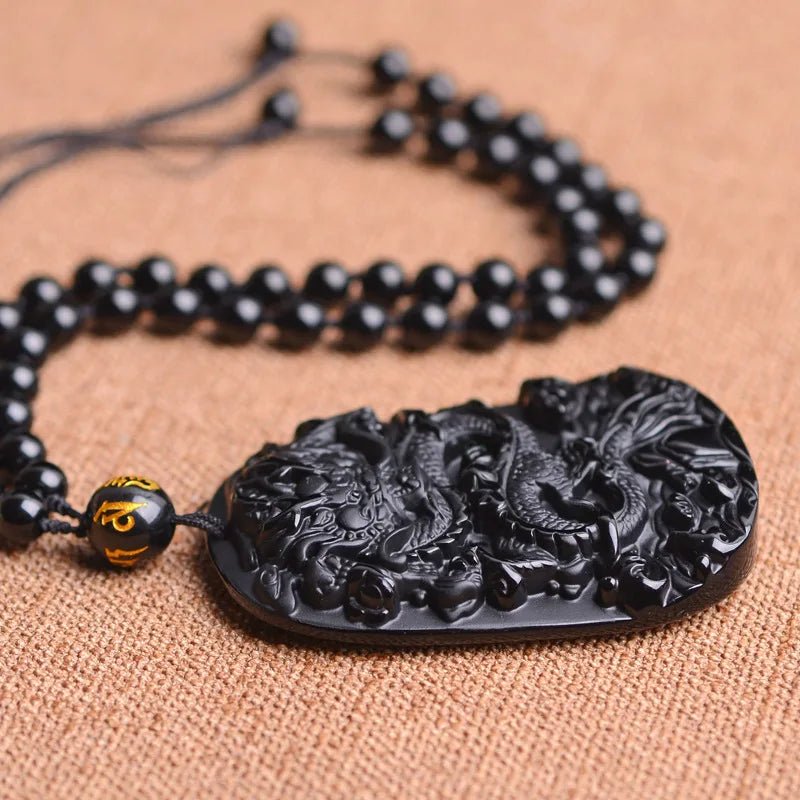 Men Obsidian Zodiac Dragon Pendant Necklace - ATLAS 1