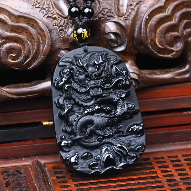Men Obsidian Zodiac Dragon Pendant Necklace - ATLAS 1