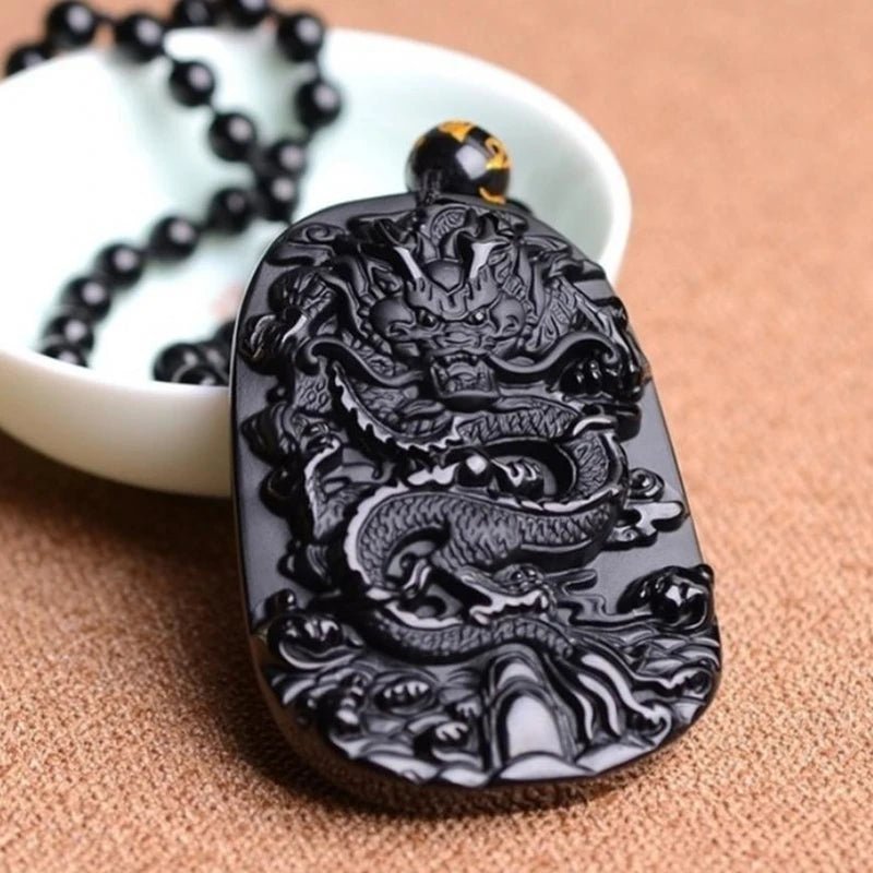 Men Obsidian Zodiac Dragon Pendant Necklace - ATLAS 1
