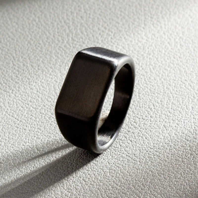 Men Simple Stainless Steel Rectangle Ring - ATLAS 1