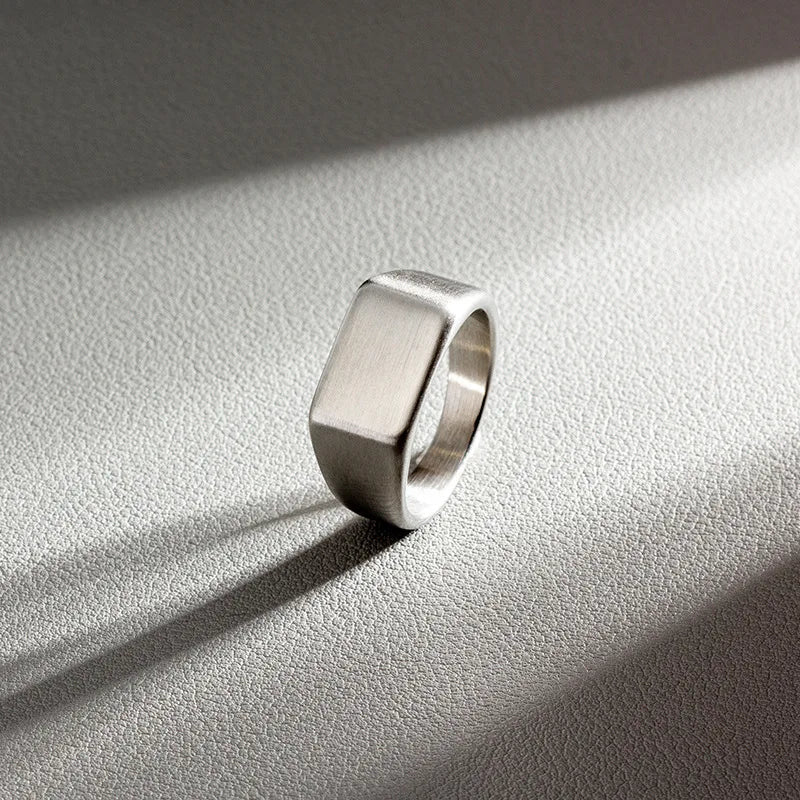 Men Simple Stainless Steel Rectangle Ring - ATLAS 1