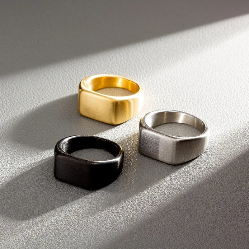 Men Simple Stainless Steel Rectangle Ring - ATLAS 1