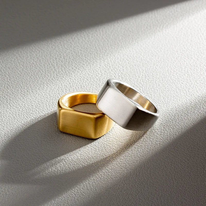 Men Simple Stainless Steel Rectangle Ring - ATLAS 1