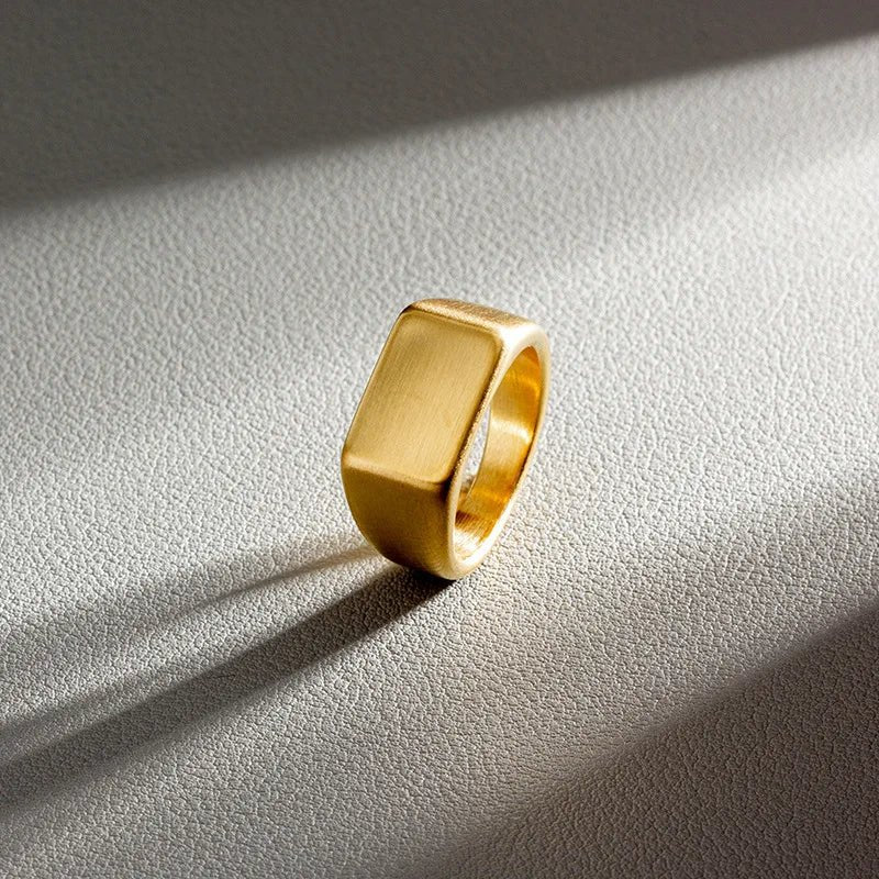 Men Simple Stainless Steel Rectangle Ring - ATLAS 1