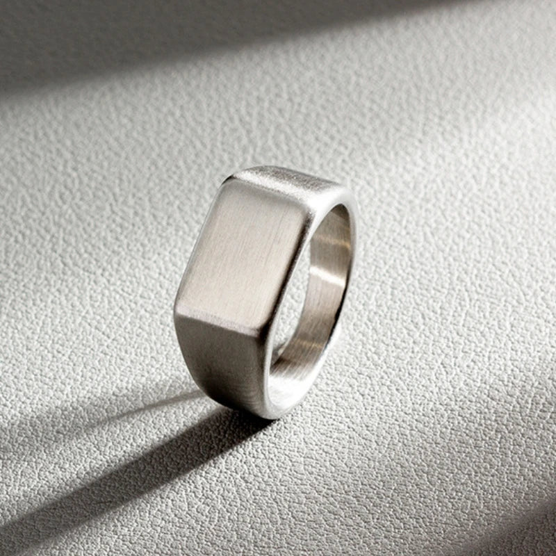 Men Simple Stainless Steel Rectangle Ring - ATLAS 1