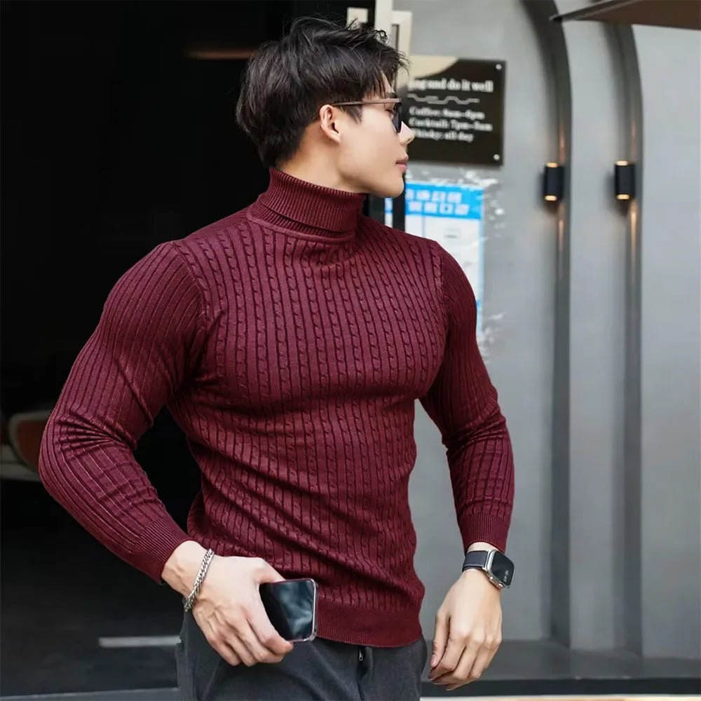 Men Striped Streetwear Turtleneck Sweater - ATLAS 1
