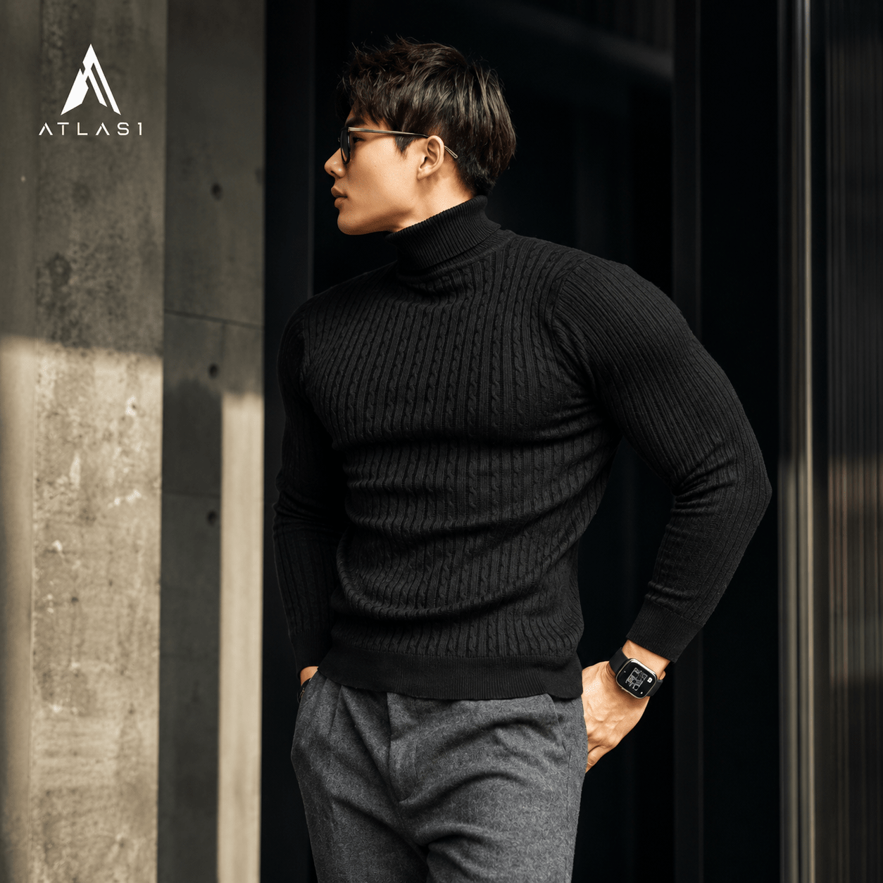 Men Striped Streetwear Turtleneck Sweater - ATLAS 1