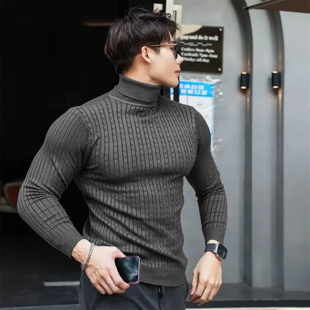 Men Striped Streetwear Turtleneck Sweater - ATLAS 1