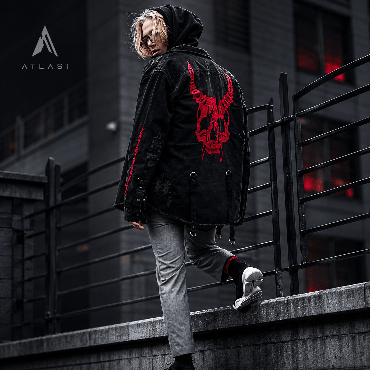 Men Techwear Denim Motorcycle Gym Jacket - ATLAS 1