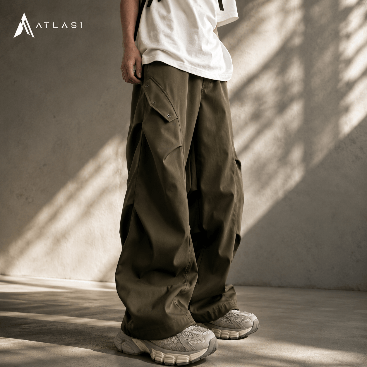 Men Techwear Parachute Cargo Pants Wide Leg - ATLAS 1 - Techwear Store