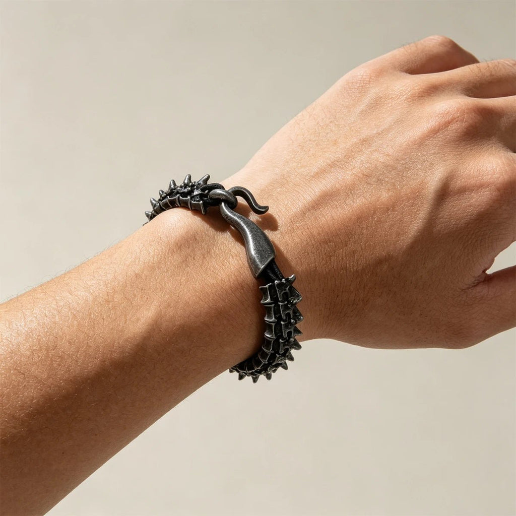 Men's Black Dragon Leather Bracelet - ATLAS 1