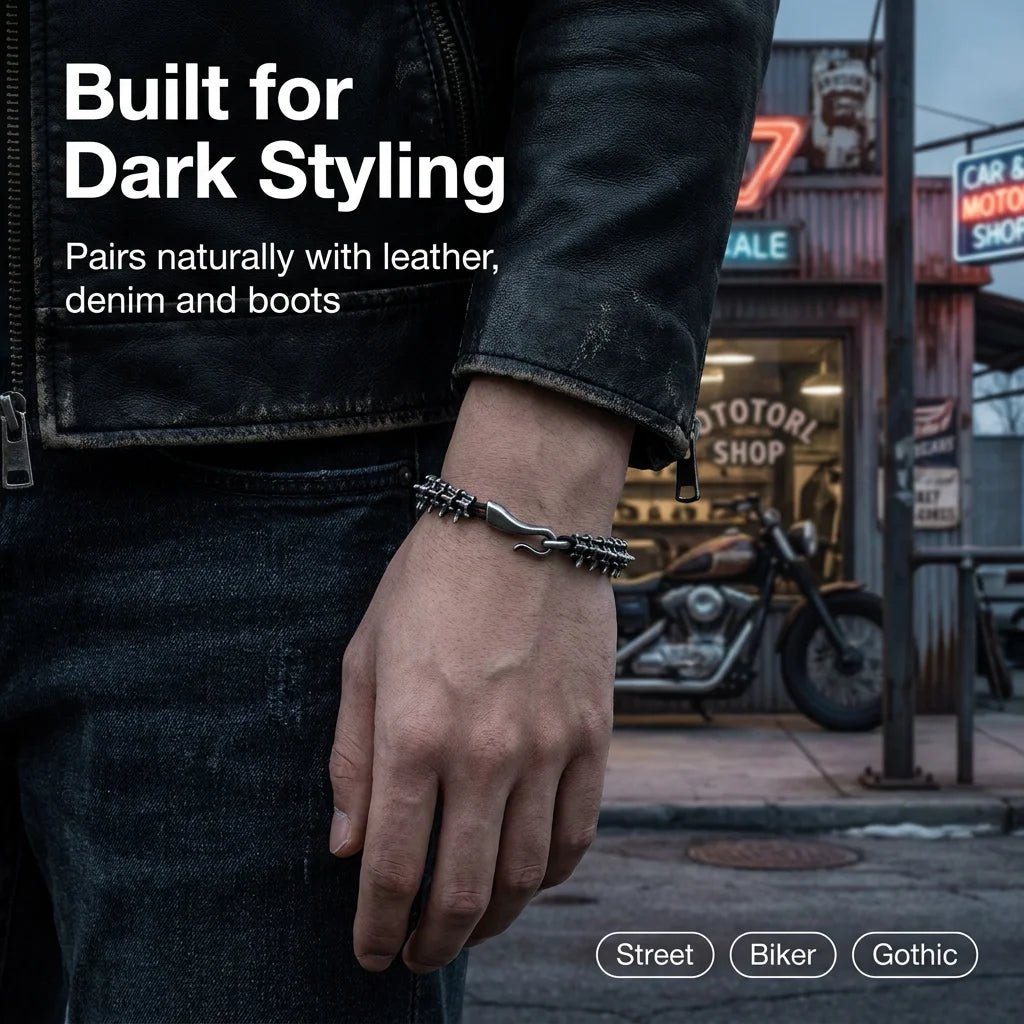 Men's Black Dragon Leather Bracelet - ATLAS 1