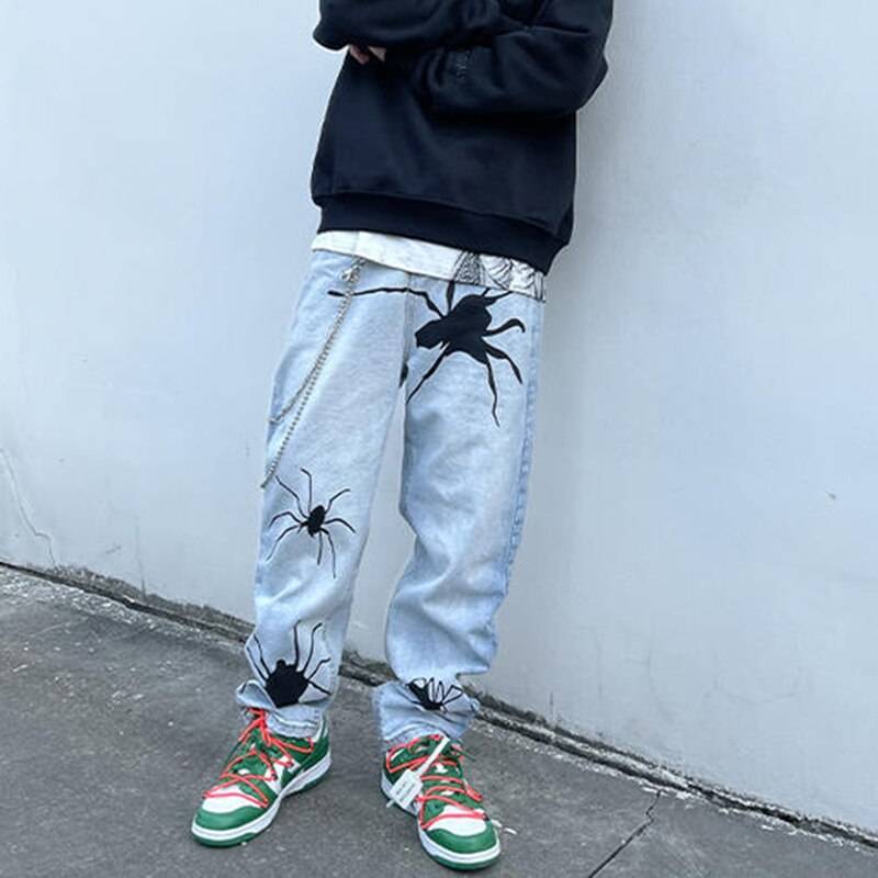 Men's Black Spider Washed Color Streetwear Jeans - ATLAS 1