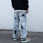 Men's Black Spider Washed Color Streetwear Jeans - ATLAS 1