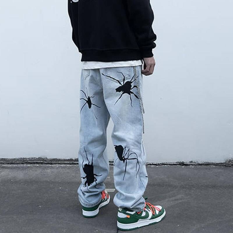 Men's Black Spider Washed Color Streetwear Jeans - ATLAS 1