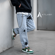 Herren Schwarze Spider Washed Streetwear Jeans