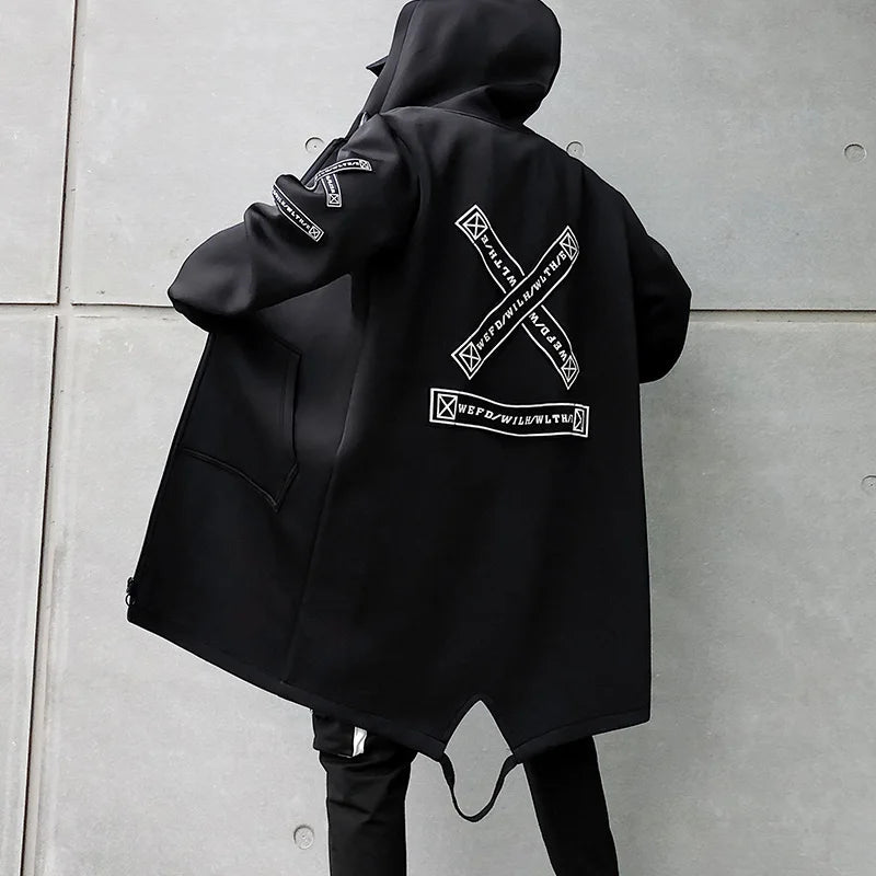 Men's Black Techwear Hooded Windbreaker Jacket - ATLAS 1