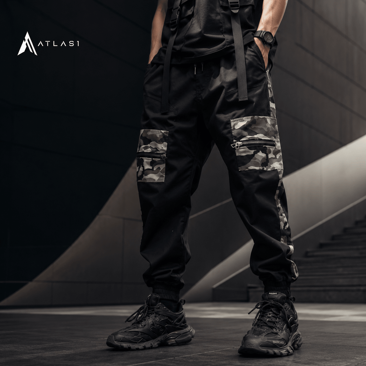 Men's Camouflage Detail Techwear Cargo Pants - ATLAS 1