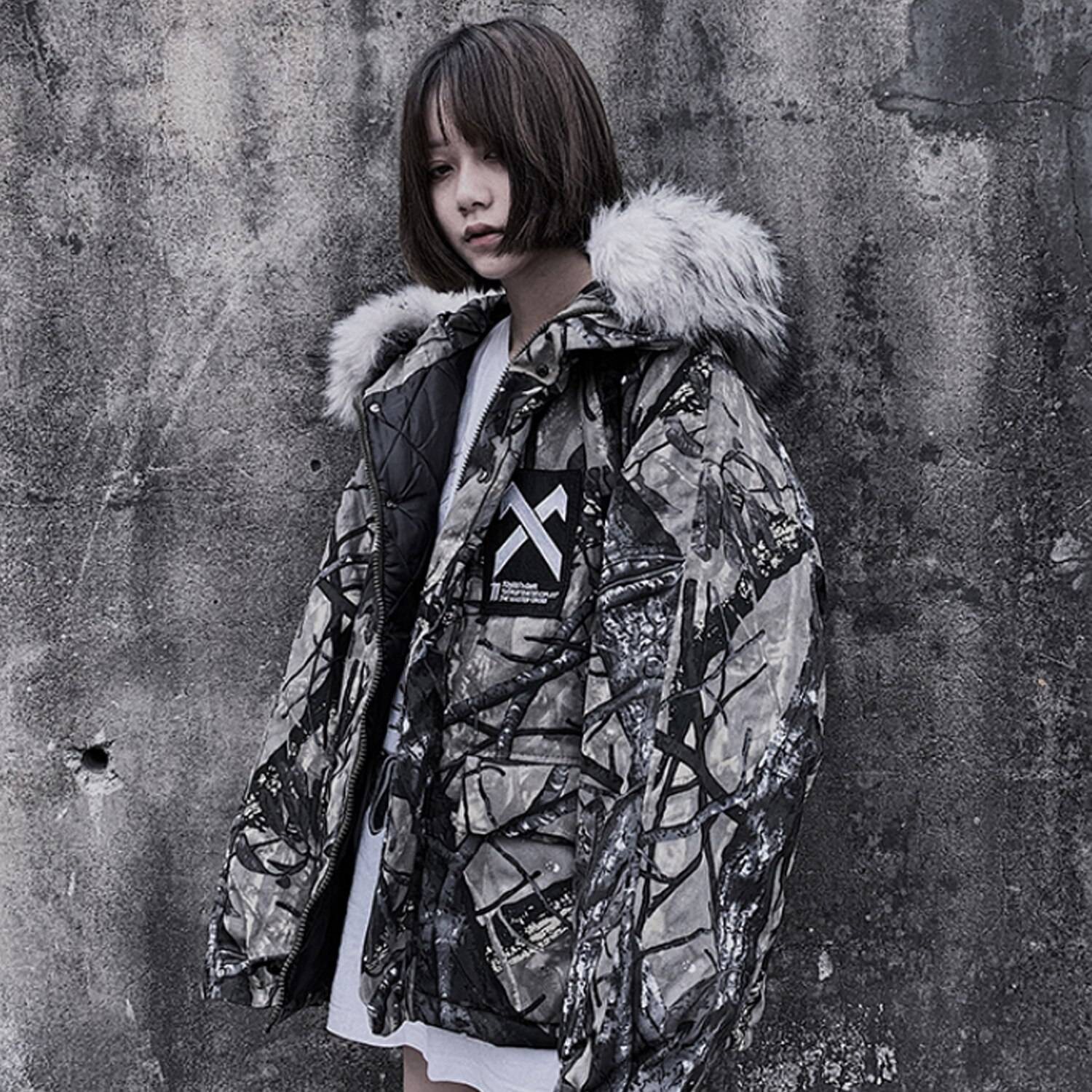 Men's Camouflage Print Oversized Techwear Parka - ATLAS 1