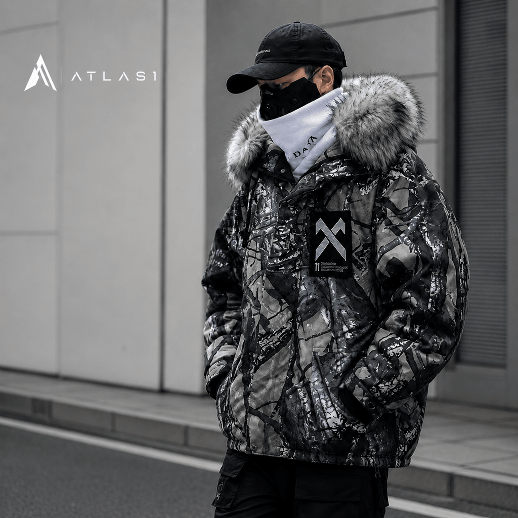 Men's Camouflage Print Oversized Techwear Parka - ATLAS 1