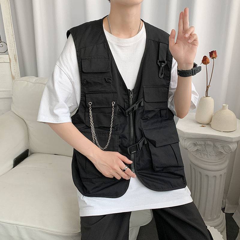 Men's Cargo Pockets Chain Techwear Vest - ATLAS 1