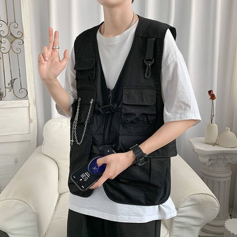 Men's Cargo Pockets Chain Techwear Vest - ATLAS 1