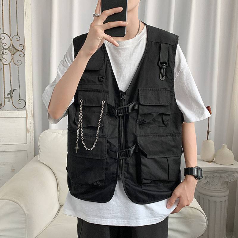 Men's Cargo Pockets Chain Techwear Vest - ATLAS 1