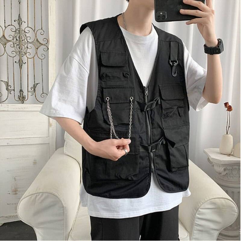 Men's Cargo Pockets Chain Techwear Vest - ATLAS 1