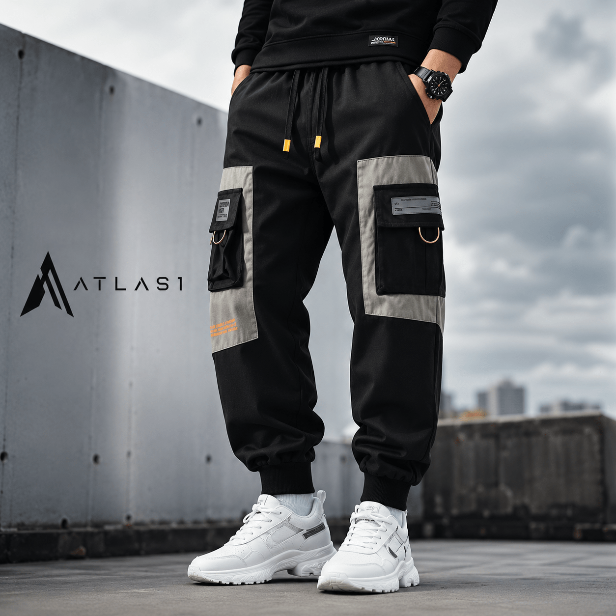 Men's Color Block Framed Pockets Techwear Cargo Pants - ATLAS 1
