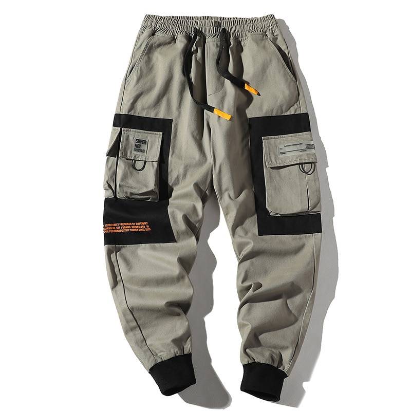 Pantalon Cargo Techwear Homme Bicolore à Poches Encadrées — Taille mi-haute