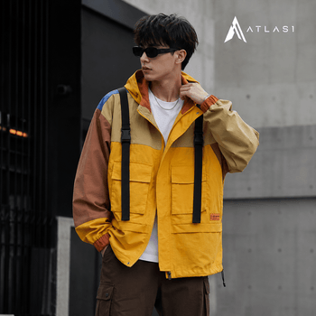 男款多彩techwear連帽防風外套