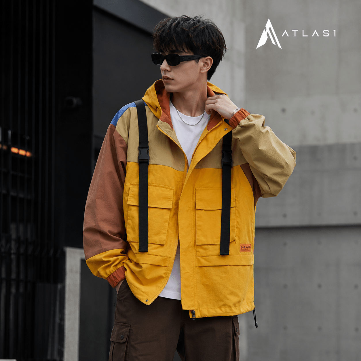 Men's Colourful Techwear Hooded Windbreaker Jacket - ATLAS 1