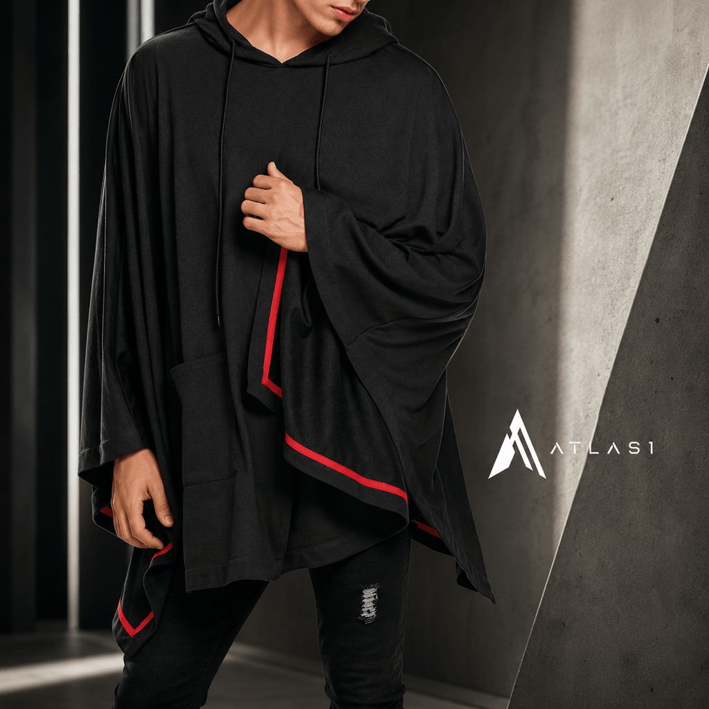Men's Contrast Lines Techwear Hooded Poncho - ATLAS 1