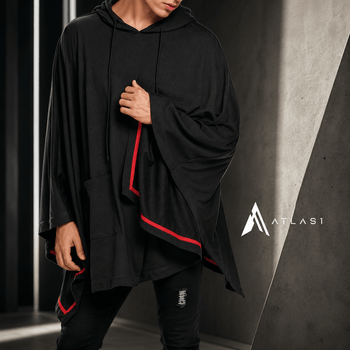 Pánské Techwear Pončo s Kapucí a Kontrastními Pruhy
