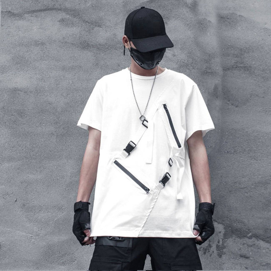 メンズ コットン オーバーサイズ ポケット techwear Tシャツ — 小さな必需品を収納できるポケット