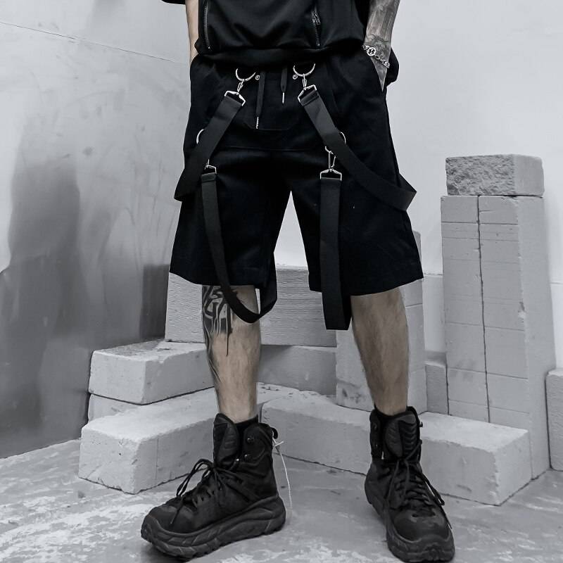 Men's Cotton Tactical Straps Oversized Techwear Shorts — Distinctive strap details