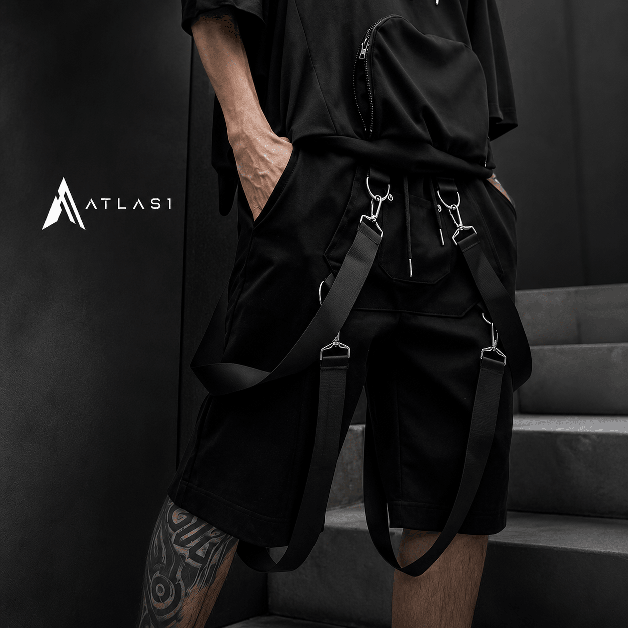 Men's Cotton Tactical Straps Oversized Techwear Shorts - ATLAS 1