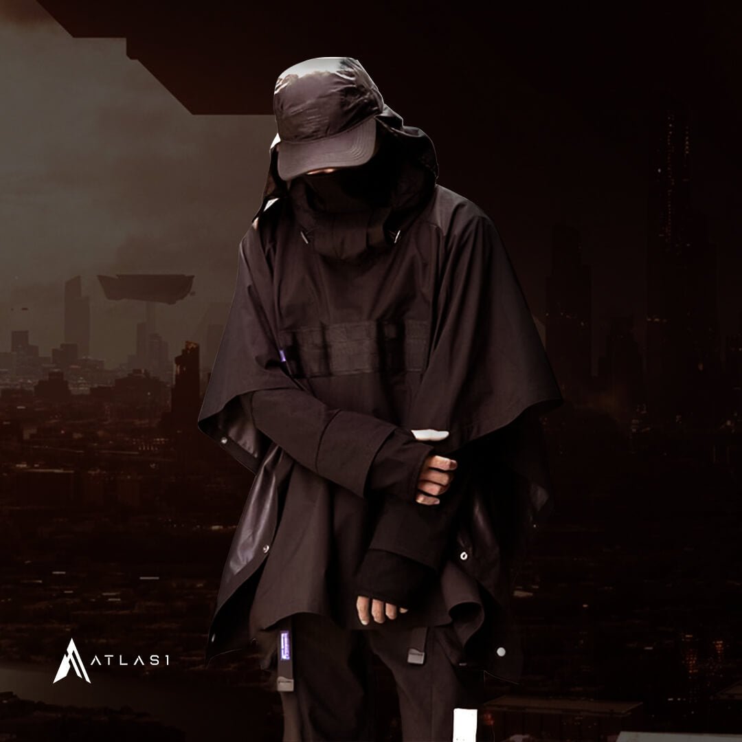 Men's Dark Ninja Waterproof Techwear Cape - ATLAS 1