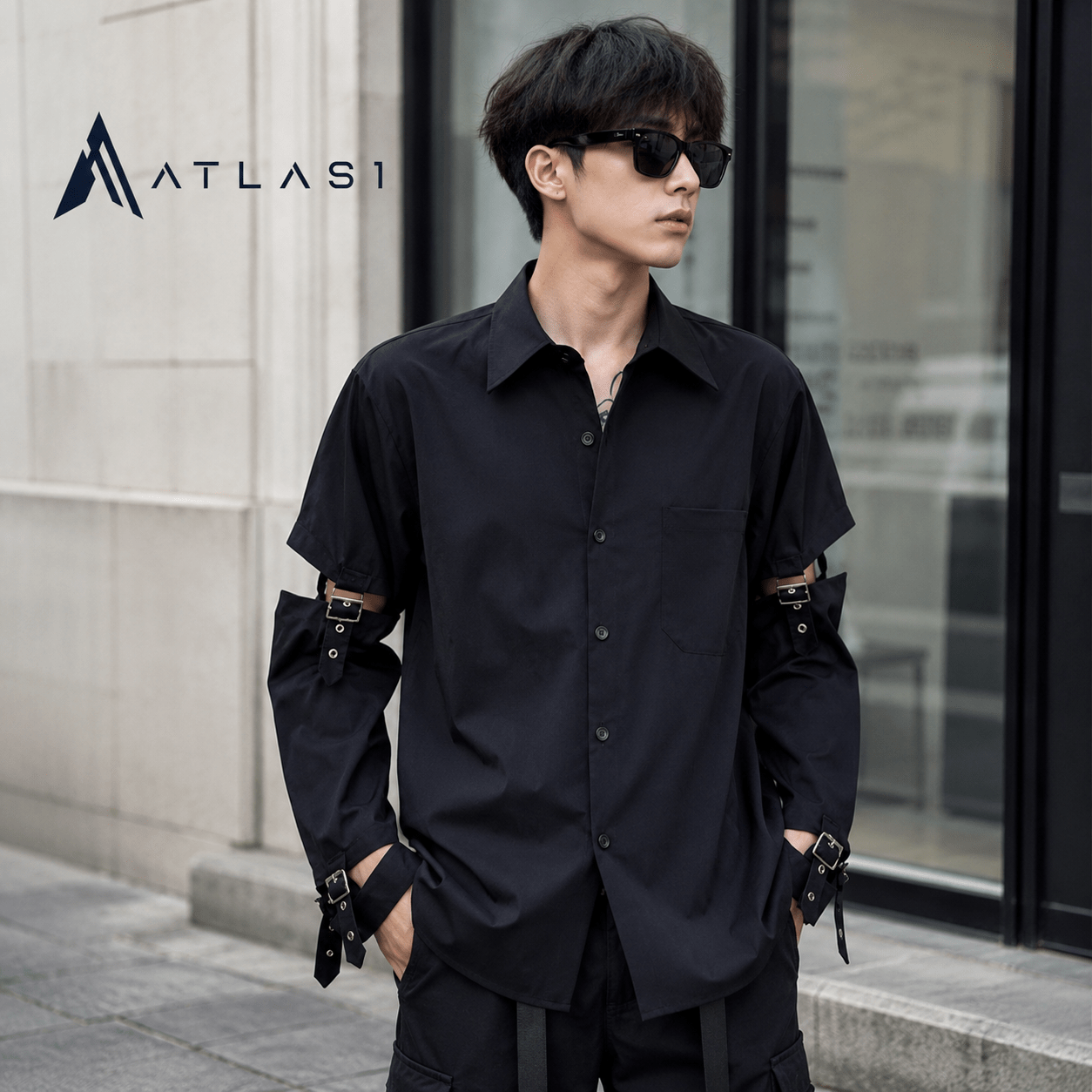 Men's Detachable Necktie Streetwear Techwear Shirt - ATLAS 1